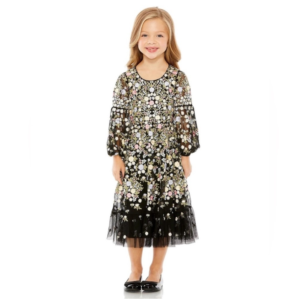NWT $598 MAC DUGGAL EMBROIDERED GIRLS FLORAL TULLE DRESS BLACK 35153